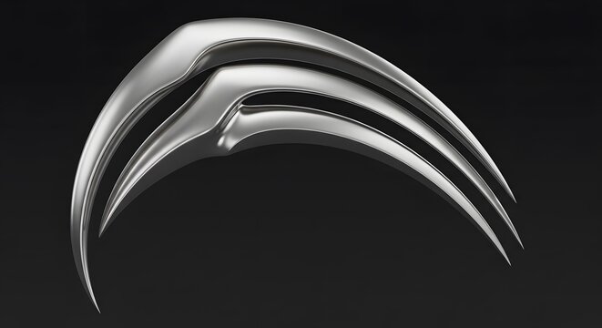 Shiny metallic claw isolated on dark background sharp curved blade with reflections