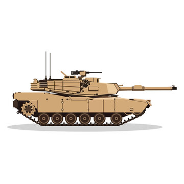 Military Main Battle Tank Illustration Standing Static on White Background for Army Day Celebrations