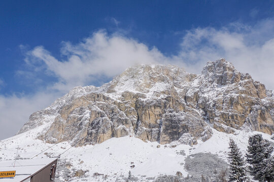 cableway of falzarego pass dolomites winter season