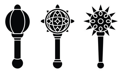 Obraz premium Gada Mace Weapon Icons Hindu Silhouette Mythology Martial Strength Ancient Armor Battle War Divine Vector Illustration Design Isolated Background