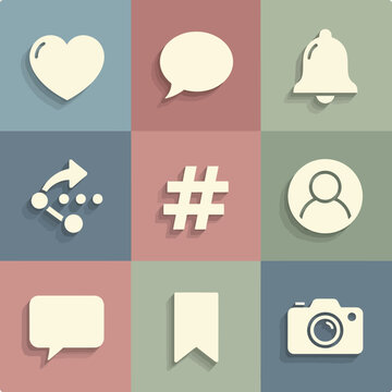 Social media icons and symbols.