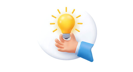 3D Hand Holding Light Bulb in Speech Bubble Icon for Idea Innovation and Strategy © LAIM