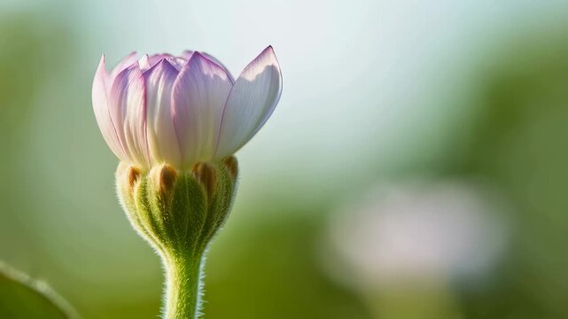 Delicate flower bud blooming in soft sunlight. Represents growth, beauty, and the cycle of nature