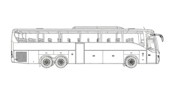 Detailed blueprint of a modern long-distance passenger bus.