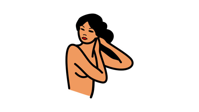 portrait of a naked woman, flat vector illustration