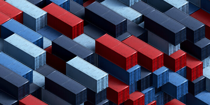 3D Cargo Container Grid with stacked freight geometry