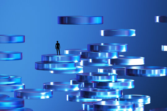 3D Floating Disc Stage with silhouette on luminous platform