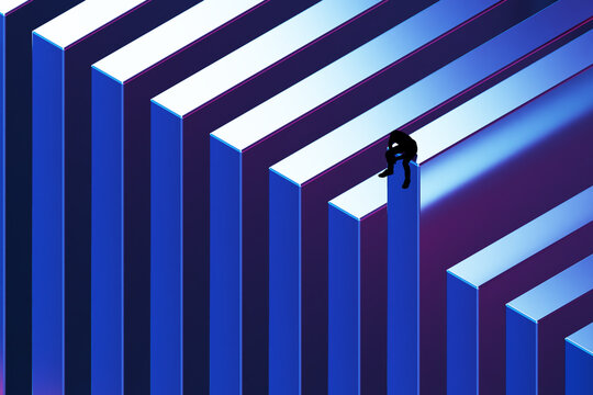 3D Geometric Pillar Seat with silhouette on tall structure