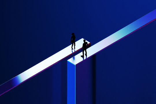 3D Reflective Beam Walk with silhouettes on elevated path