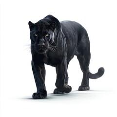 Obraz premium Monochrome Panther: Sleek dark big cat illustrated on a pure white background