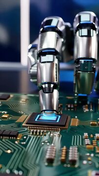 Robot hand on circuit board shows futuristic technology this is a great modern and advanced ai concept this is a very powerful and smart machine learning innovation this is greatrobot