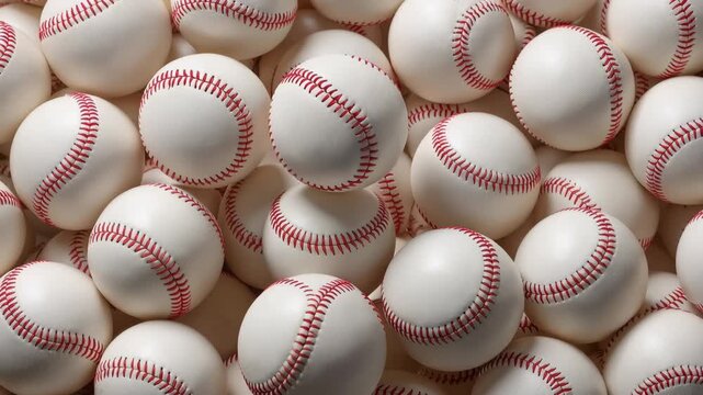 ハイキー光で集めた野球ボールの白革と赤い縫い目を強調