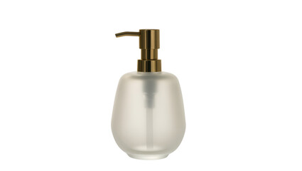 Obraz premium Frosted glass soap dispenser with brass pump, isolated on transparent background