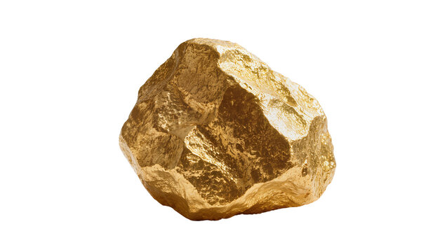Rough golden nugget with textured surface, isolated on transparent background