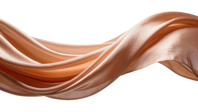 Flowing peach satin fabric with soft folds, isolated on transparent background