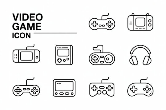 Collection of retro video game icons featuring classic controllers and consoles Vector