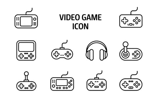 Collection of stylized video game controller icons in black and white Vector