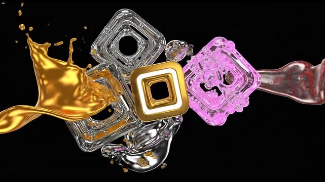 Colorful metallic objects arranged in a creative pattern on black abstract technology smooth professional modern future detailed concept focus dark motion style dynamic colorful energy minimal popular
