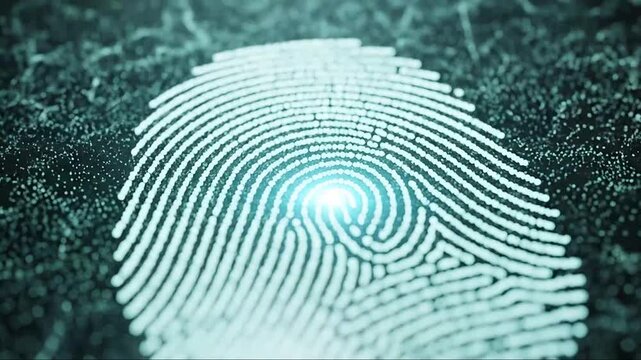 Digital fingerprint scan with glowing blue lines and patterns on a dark background concept seamless pattern high resolution technology professional popular clean wallpaper soft soft dark gradient foot