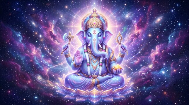 Divine Ganesha in Cosmic Space with Celestial Glow