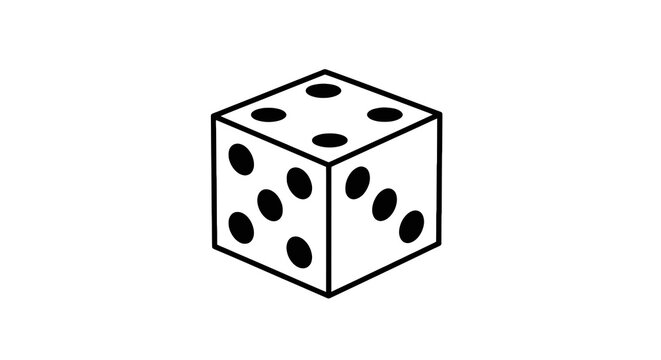 A monochrome illustration of a six-sided die, showing various pips against a white background