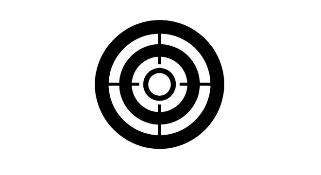 Black and white circular target with concentric rings and crosshairs in the center