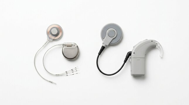 Cochlear Implant Device and External Processor on White Background Hearing Aid Concept No Face No Logo No Text