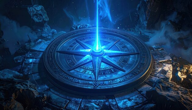 Mysterious Compass with Blue Light Beam.