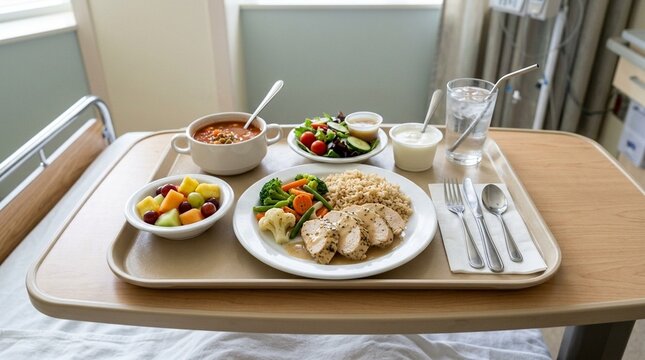 Hospital Food Tray with Balanced Nutrition Meal Plated for Patient Recovery in Clinical Light No Face No Logo No Text