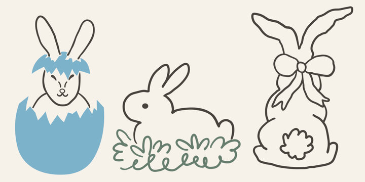 Easter bunny set in hand drawn style in vector. Element for design advertisement mail posts poster print postcard banner