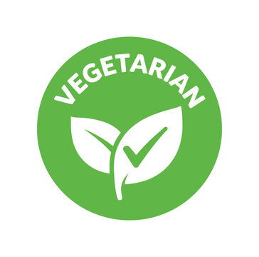 Vegetarian label icon. leaf, plant, checkmark, organic, natural, healthy food, vegetarian certification, ingredient mark. flat vector illustration isolated on white background.