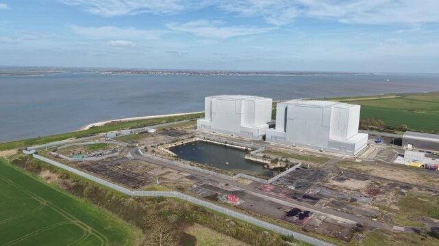 Bradwell nuclear power station Essex UK undergoing decommissioning aerial