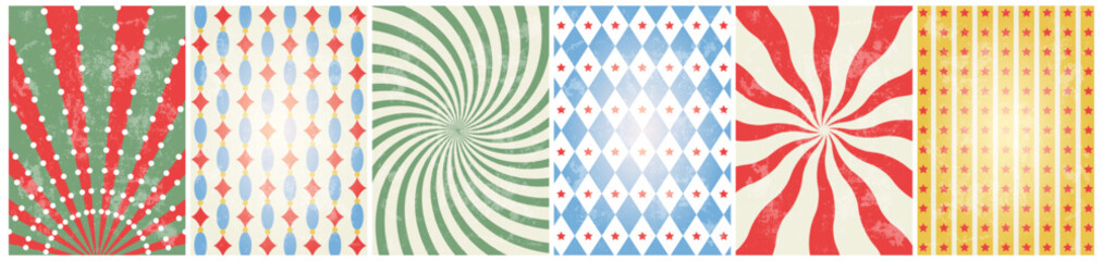 circus retro background set. vintage carnival template for poster with sunburst, swirl, stars and rhomb © yatsan lee