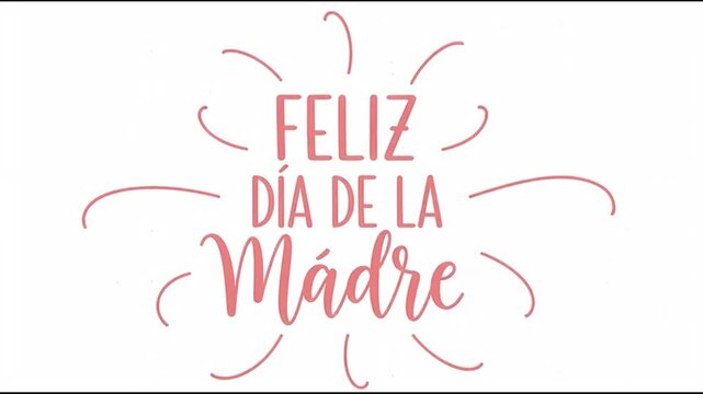 A decorative graphic with the Spanish phrase 'Feliz D&iacute;a de la Madre' (Happy Mother's Day) in elegant pink script, surrounded by radiating lines on a white background.