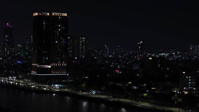 Sam Towers Apartment and other buildings, night time at Da Nang