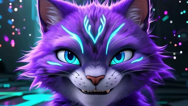 Cyberpunk Purple Fantasy Cat Mascot
