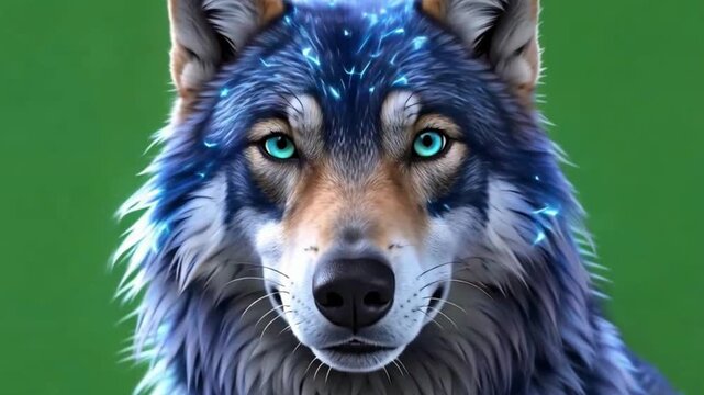 Electric Blue Lightning Wolf Portrait