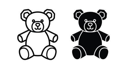 Naklejka premium Teddy bear icon set vector illustration of a cute stuffed toy, outline and silhouette style