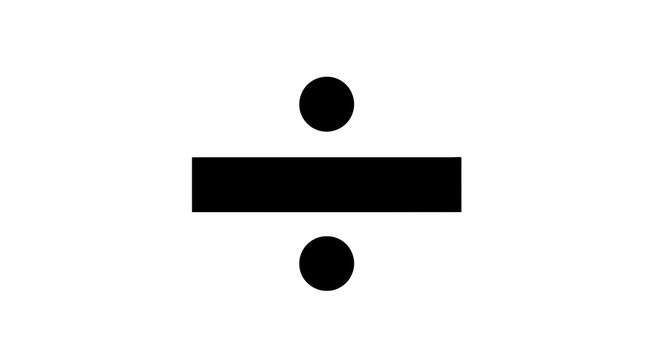 A black mathematical division symbol, two dots flanking a horizontal line on white