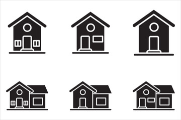 Fototapeta premium A collection of homepage icons for websites and apps. Simple house symbols. Flat real estate signs. Homepage pictograms in filled, thin line, outline, and border styles. Isolated illustrations.