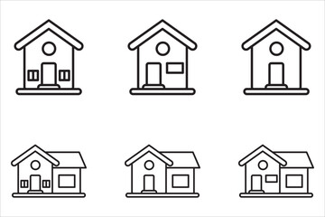 Fototapeta premium A collection of homepage icons for websites and apps. Simple house symbols. Flat real estate signs. Homepage pictograms in filled, thin line, outline, and border styles. Isolated illustrations.