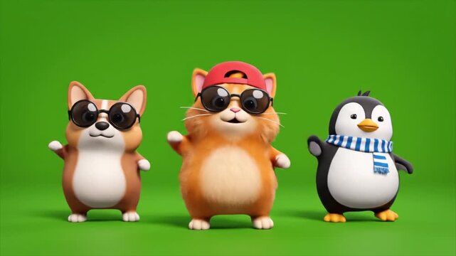 Funny Dancing Hamster Character with Glasses on Green Screen