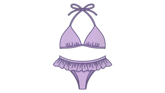 Lilac ruffled bikini set with halter top and frilled bottoms, isolated on transparent background for summer fashion designs and swimwear ads