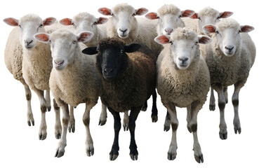 Fototapeta premium Group of Sheep Standing Together Full Body Isolated PNG