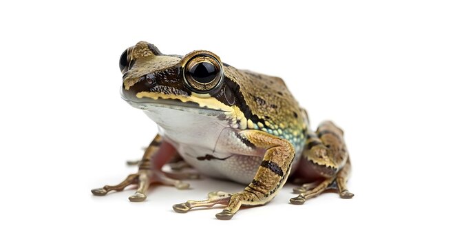 Detailed Studio Shot of a Brown Frog Isolated on White Background.