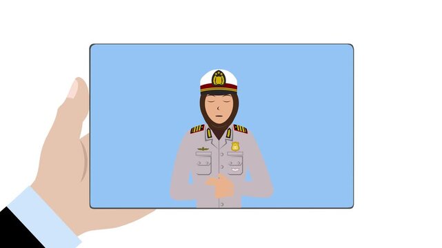 Tablet With Muslim Female Indonesia Police Animation Video 4K suitable for your project needs