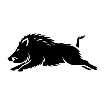 Logotipo con dibujo sencillo con silueta de un jabal&iacute; corriendo visto de perfil