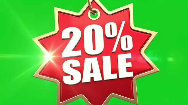 A red, star-shaped tag with a gold border announces "20% SALE" with white lettering