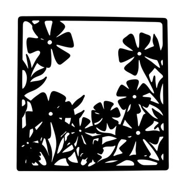 Floral laser cut panel vector, decorative flower silhouette frame, botanical stencil design for paper cutting and wood engraving