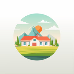 Naklejka premium House in Landscape Scene
